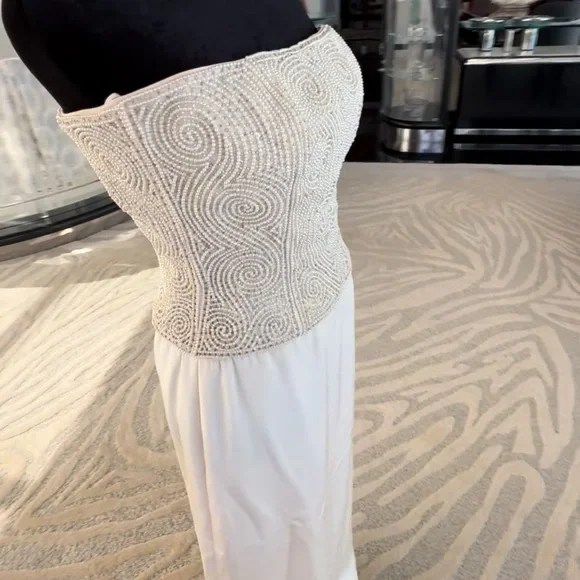 Vintage Handmade Strapless Cream Hand Beaded and pearled corset top and skirt - Picture 7 of 12